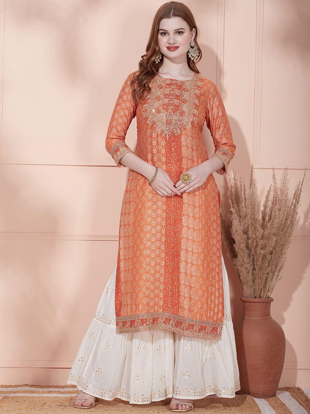 fashor ethnic motifs embroidered sequined straight kurta