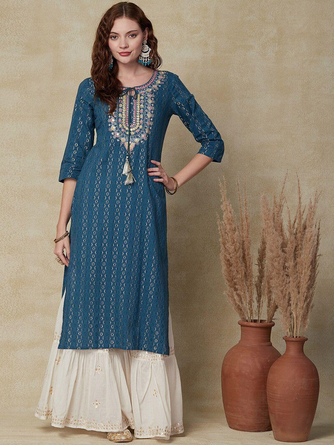 fashor ethnic motifs embroidered straight kurta