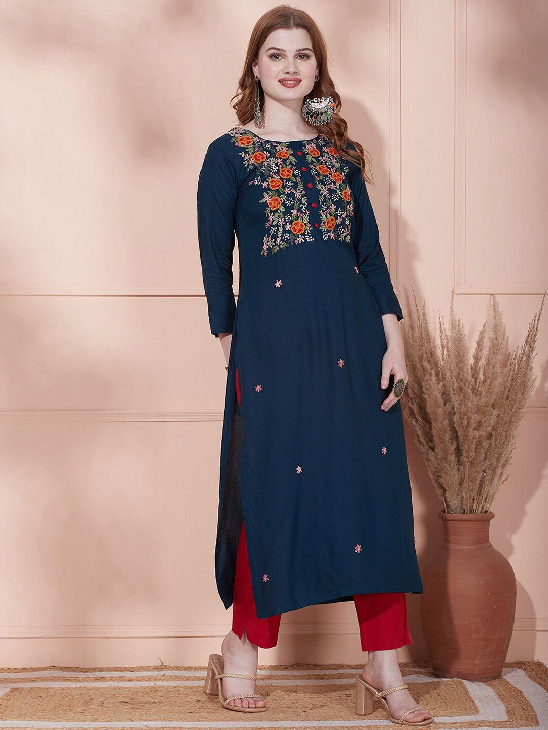 fashor ethnic motifs embroidered straight kurta