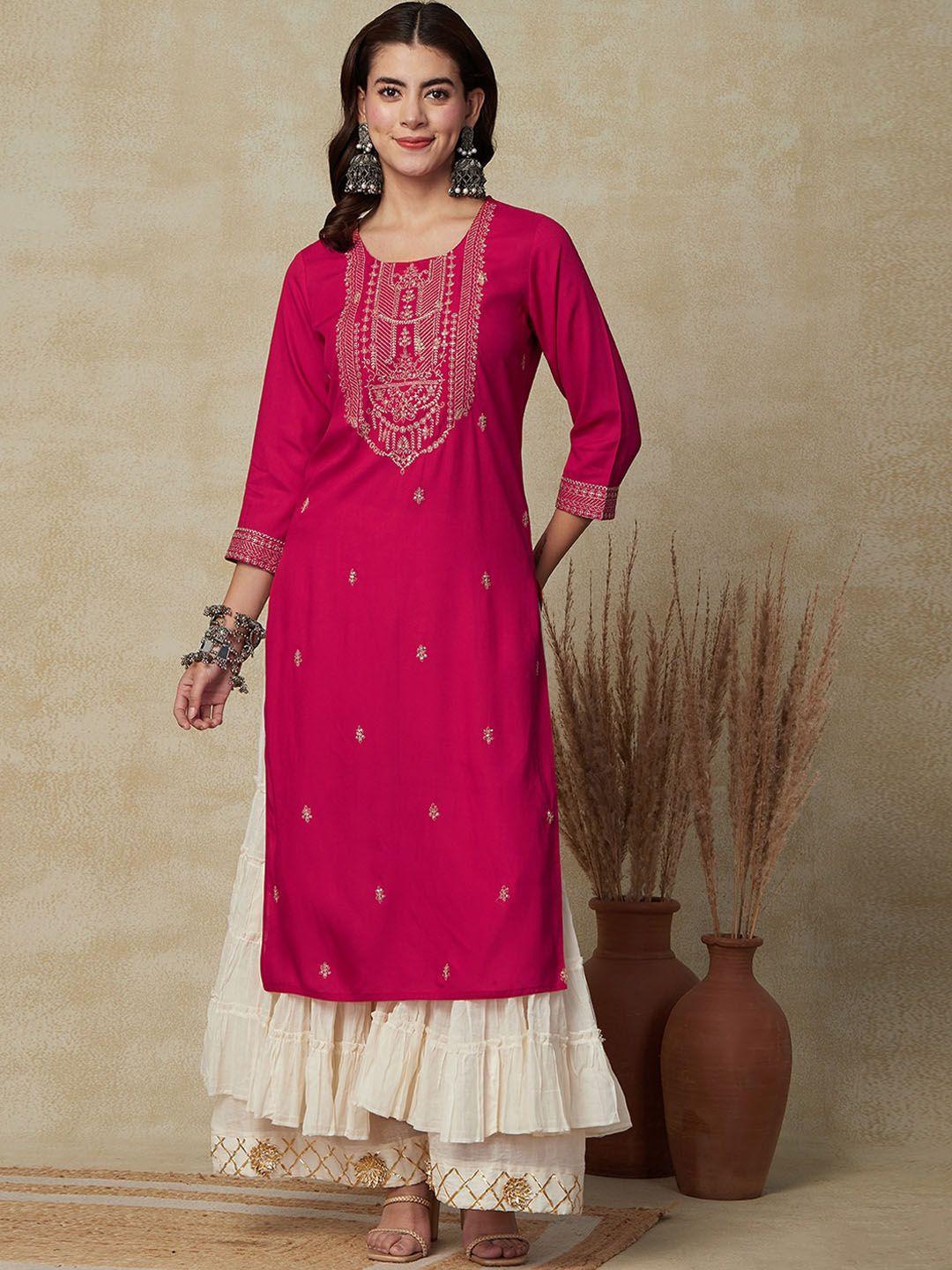 fashor ethnic motifs embroidered straight kurta