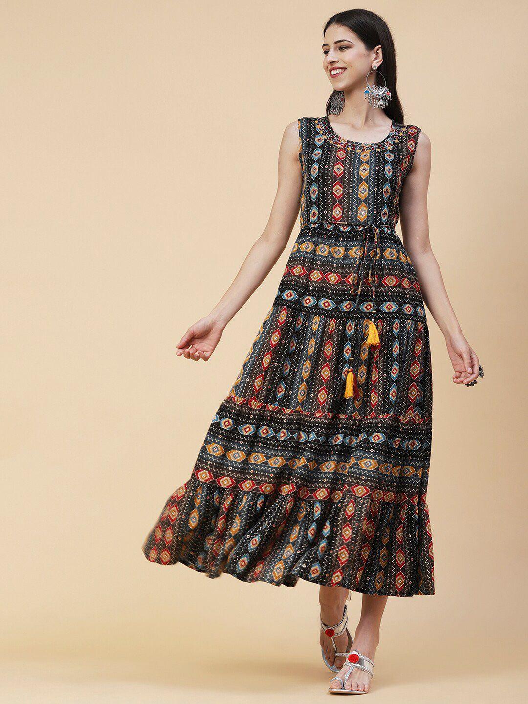 fashor ethnic motifs print maxi ethnic dress