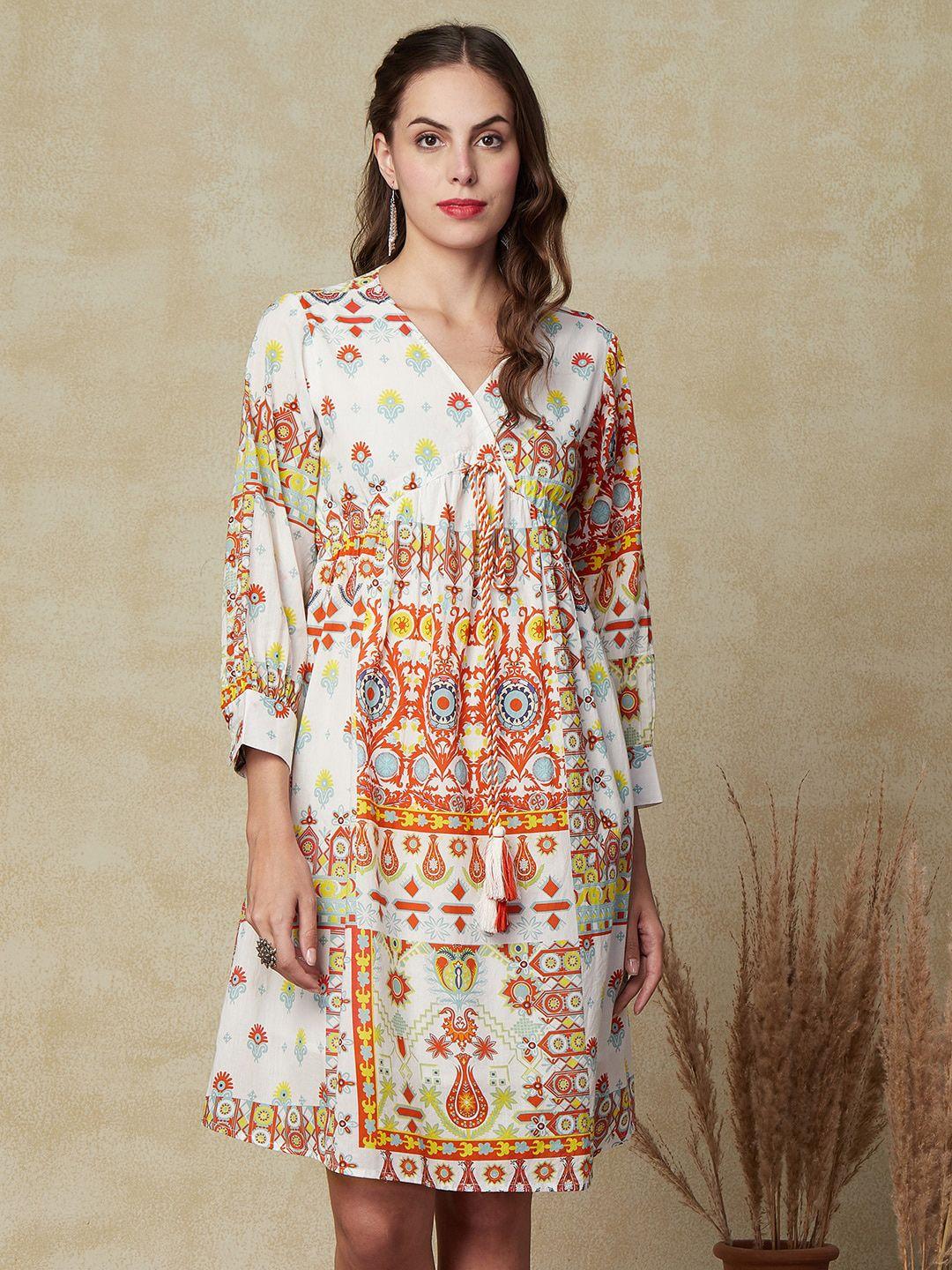 fashor ethnic motifs printed a-line ethnic dress
