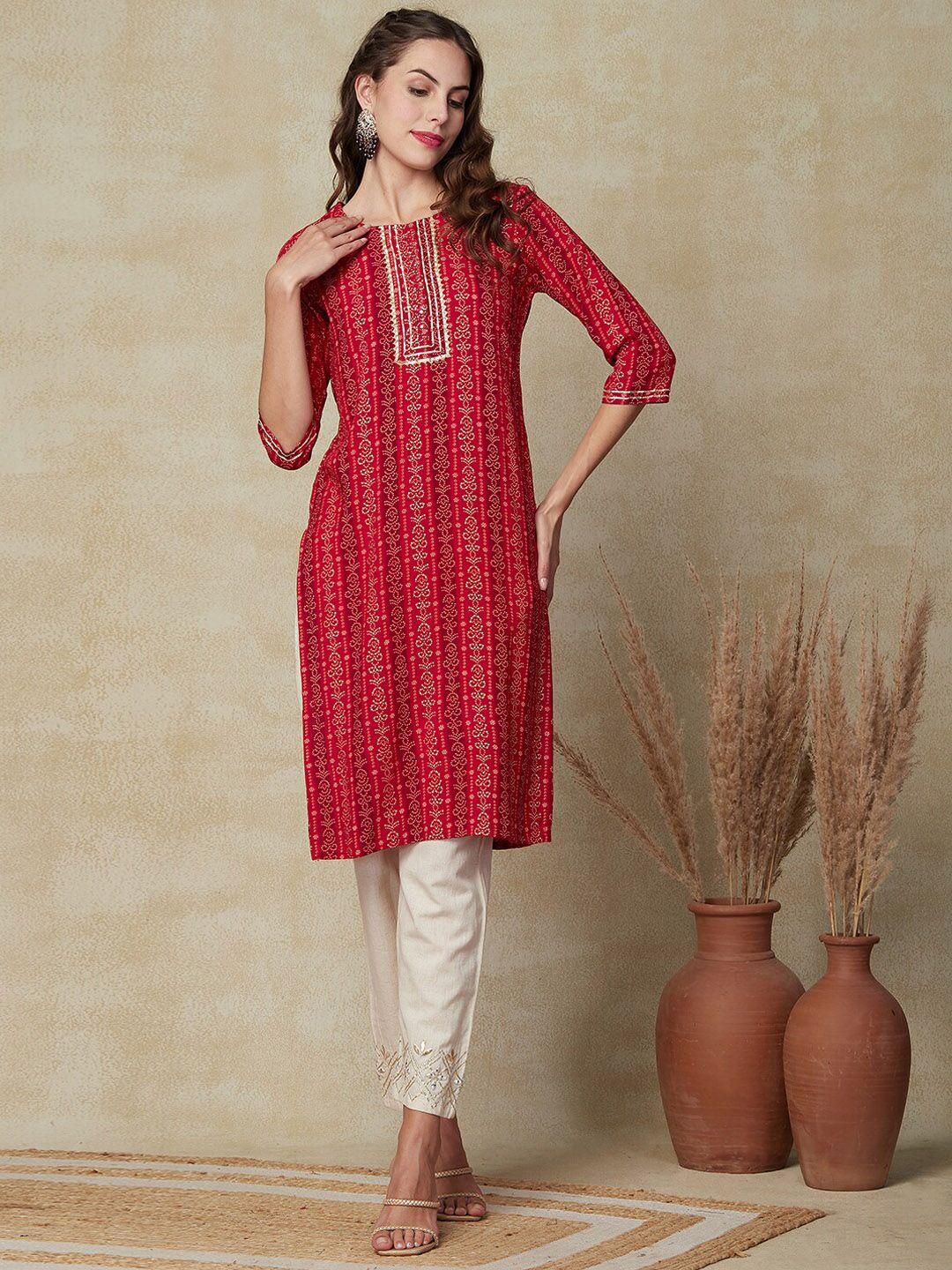 fashor ethnic motifs printed gotta patti straight kurta