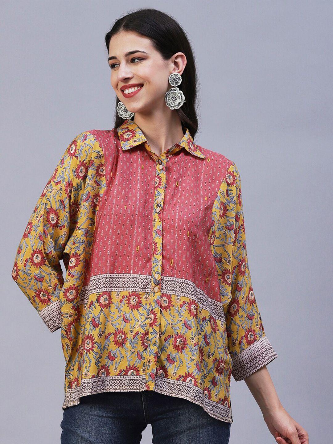 fashor ethnic motifs printed kimono sleeves top