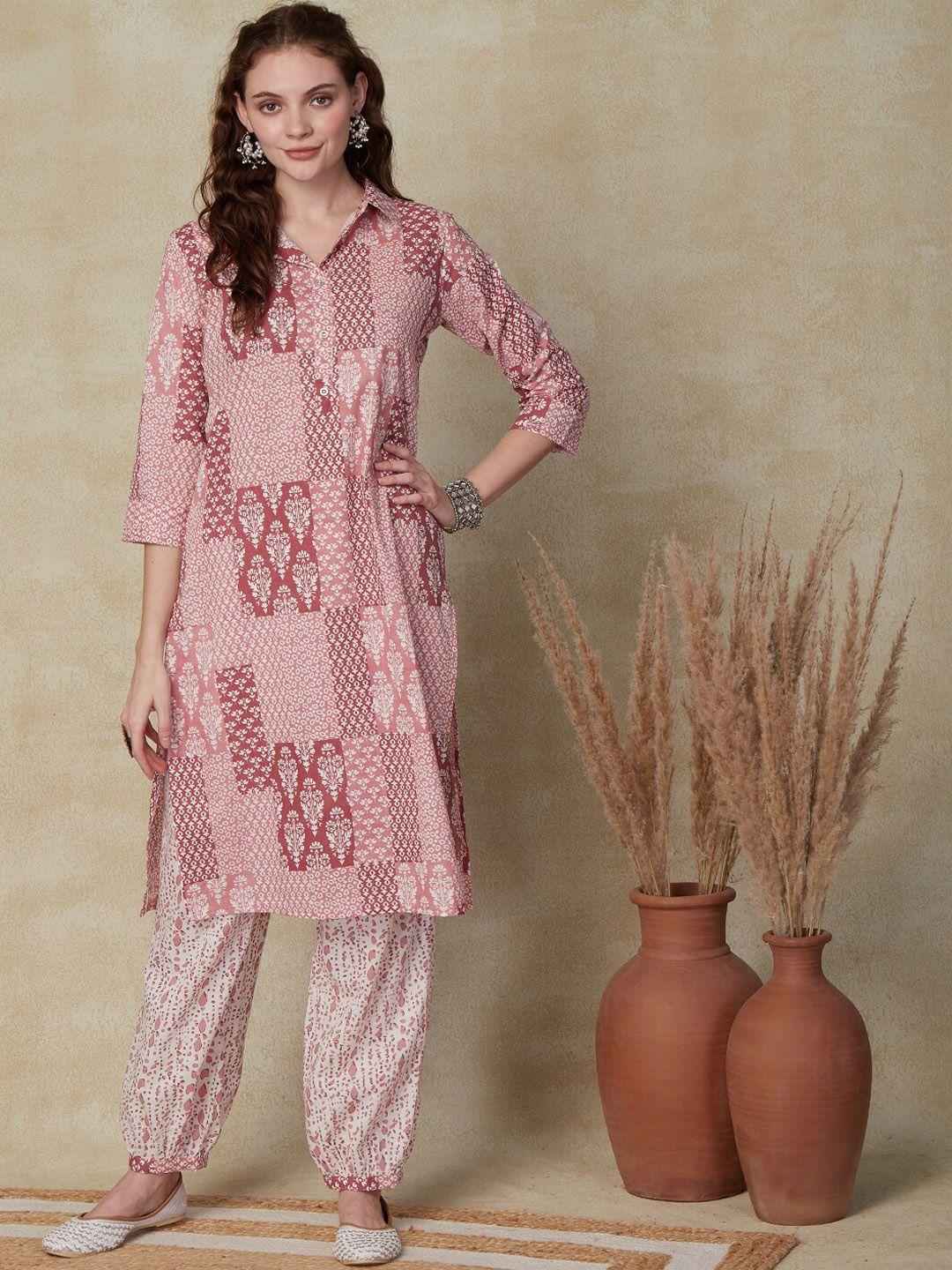 fashor ethnic motifs printed pure cotton pathani kurta with salwar