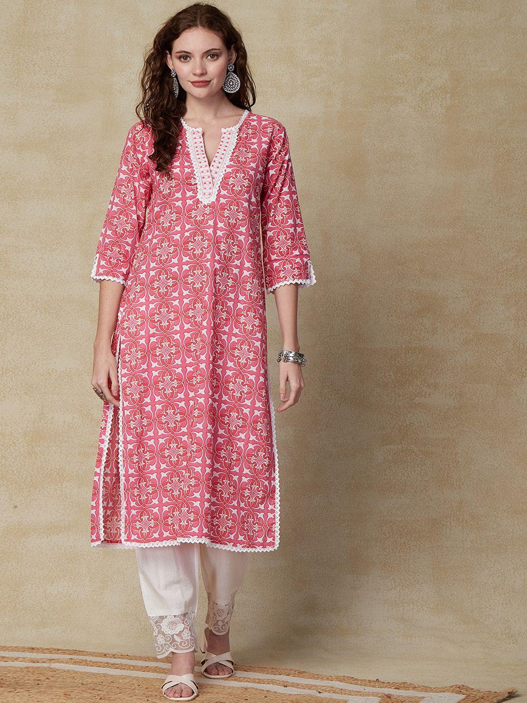 fashor ethnic motifs printed pure cotton straight kurta