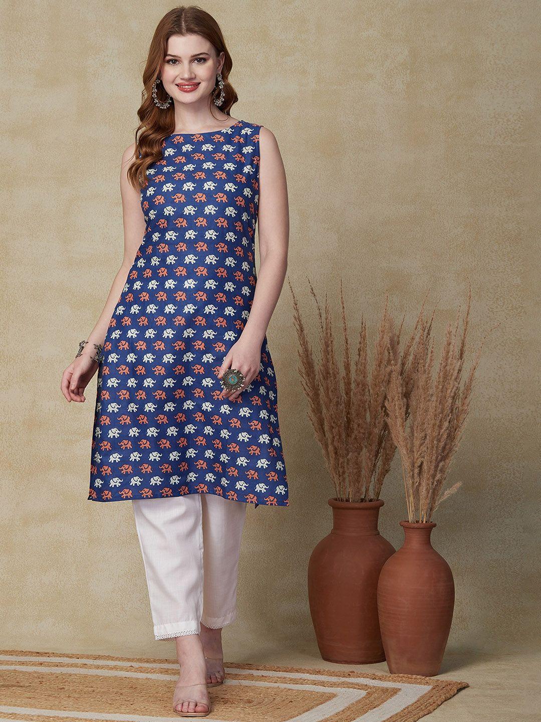 fashor ethnic motifs printed pure cotton straight kurta