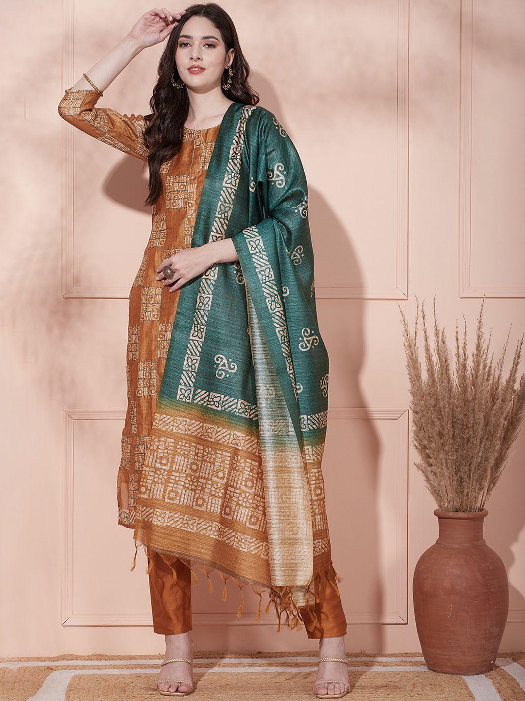 fashor ethnic motifs printed regular kurta with trousers & dupatta