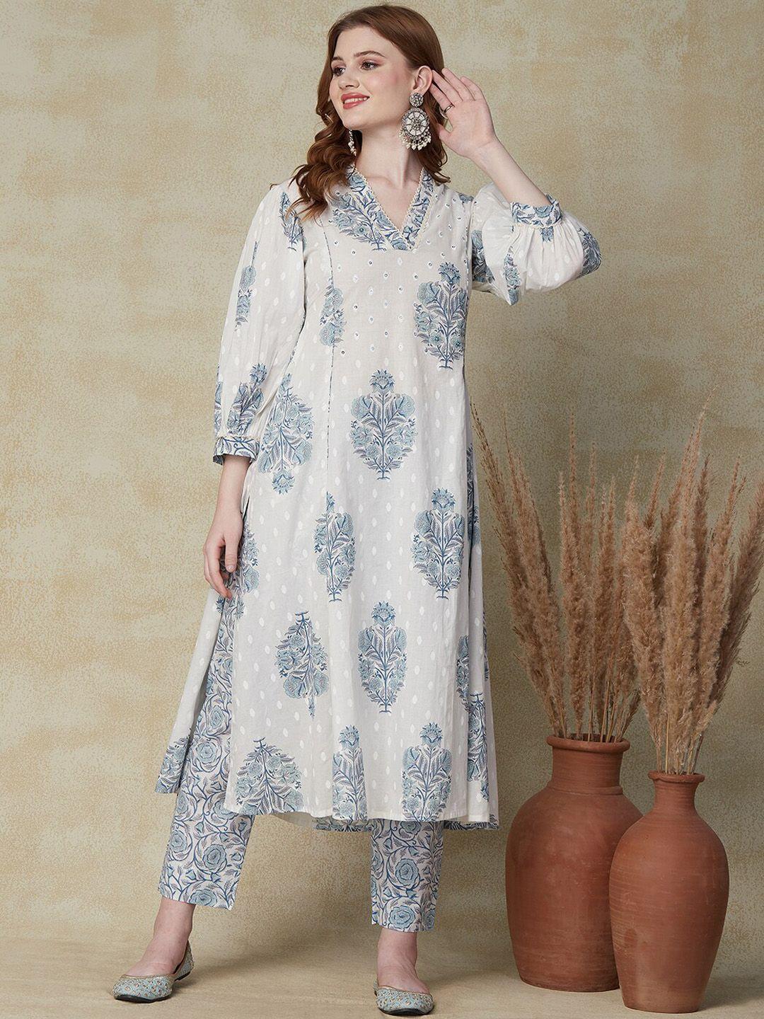 fashor ethnic motifs printed regular pure cotton kurta with trousers