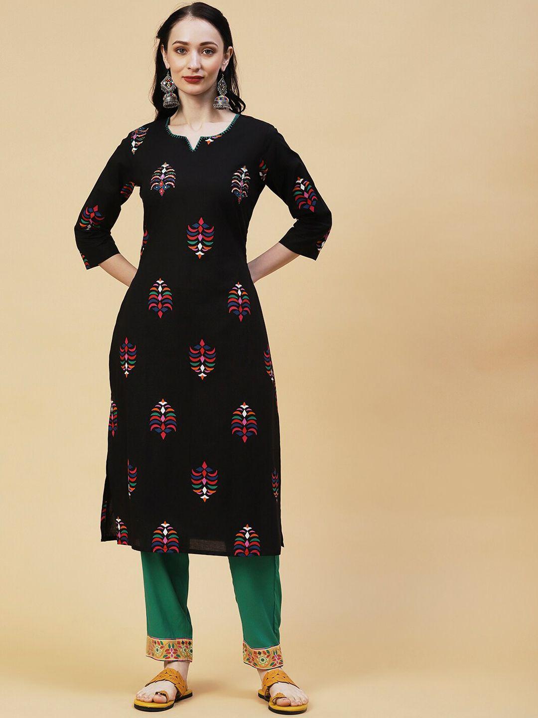 fashor ethnic motifs printed sequined screen print cotton kurta