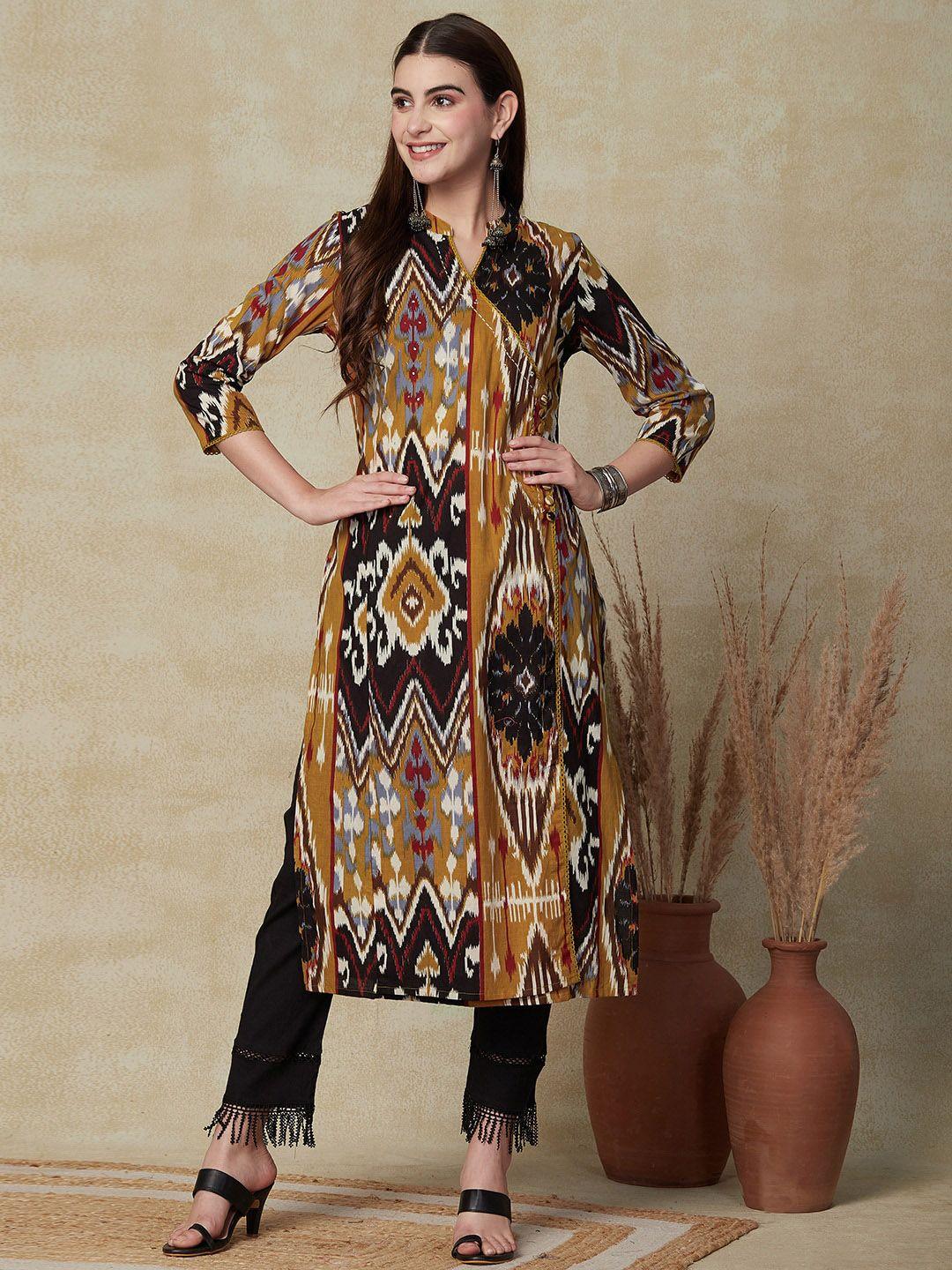 fashor ethnic motifs printed sequinned cotton kurta