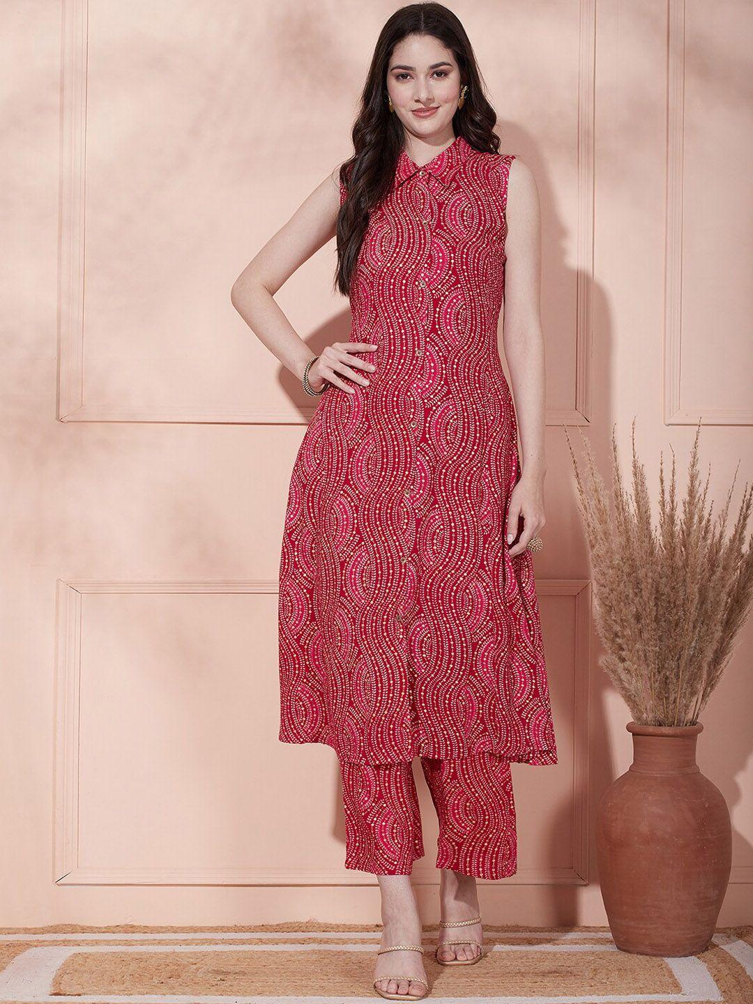 fashor ethnic motifs printed shirt collar a-line kurta with trousers