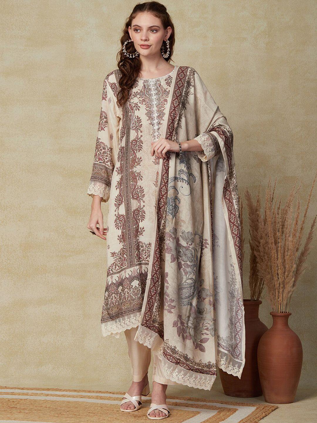 fashor ethnic motifs printed straight kurta & trouser with dupatta