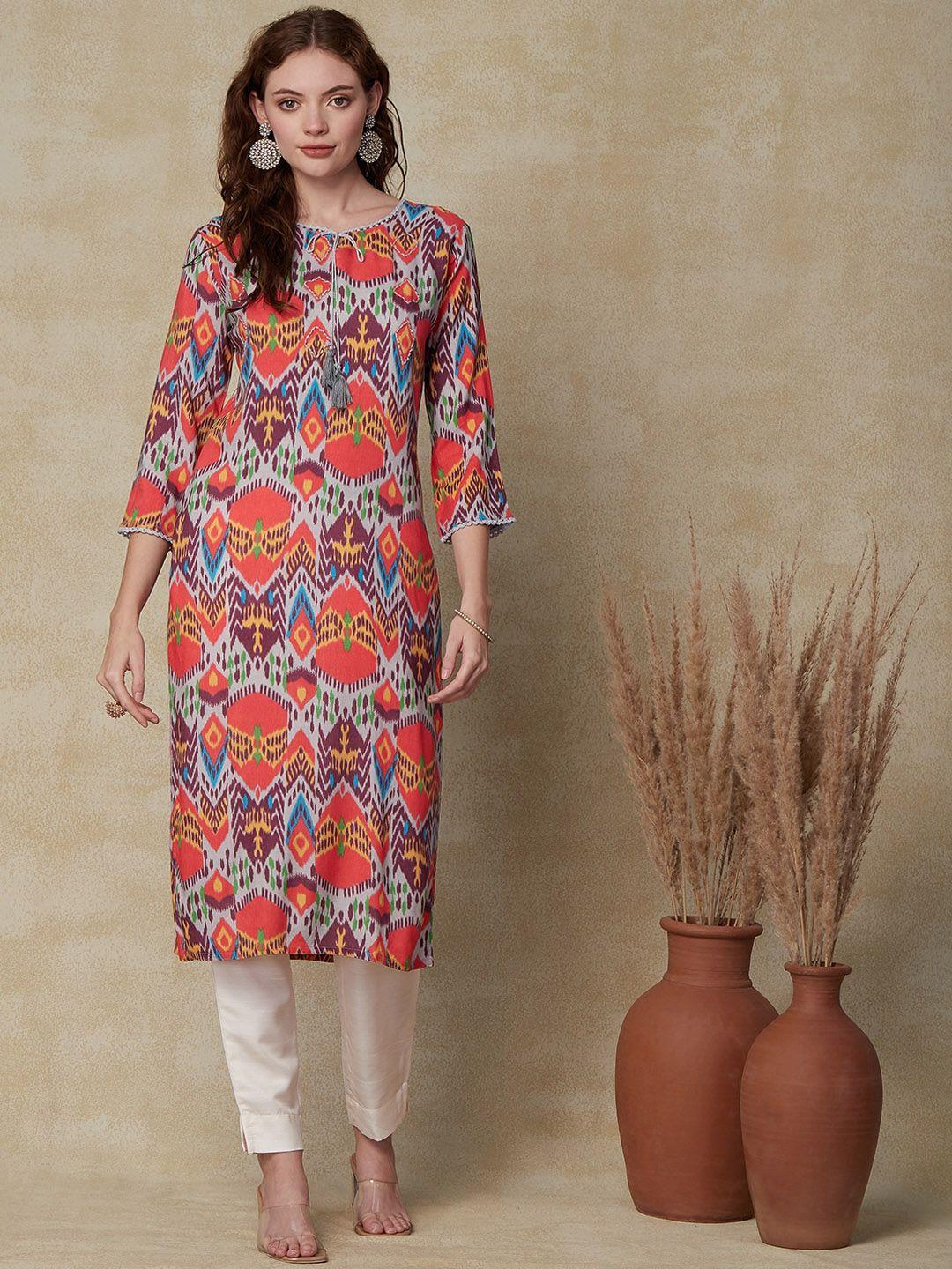 fashor ethnic motifs printed straight kurta