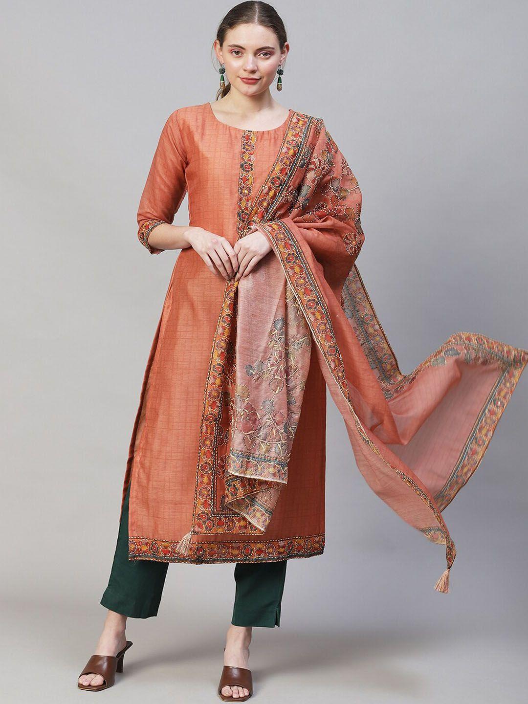 fashor ethnic motifs printed thread work chanderi silk kurta