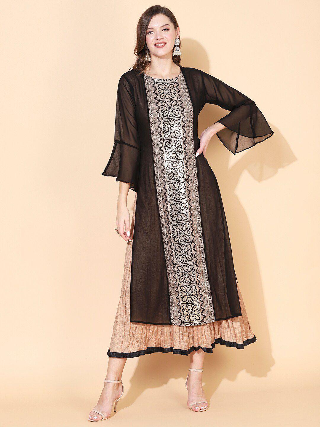 fashor ethnic motifs sequinned embellished georgette maxi dress