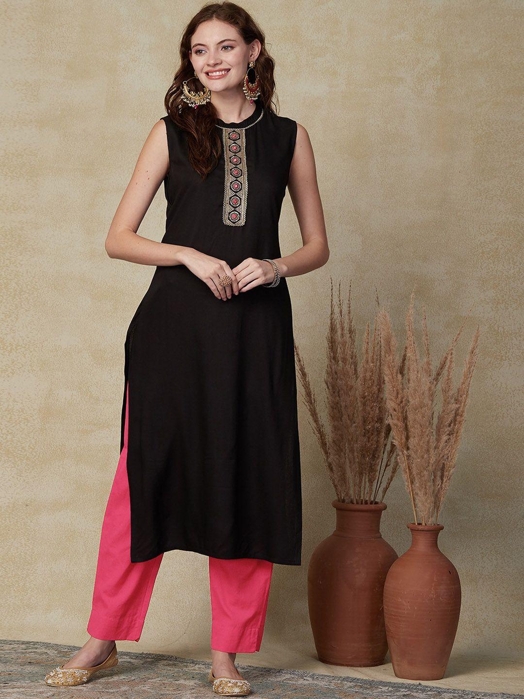 fashor ethnic motifs yoke design mirror work straight kurta