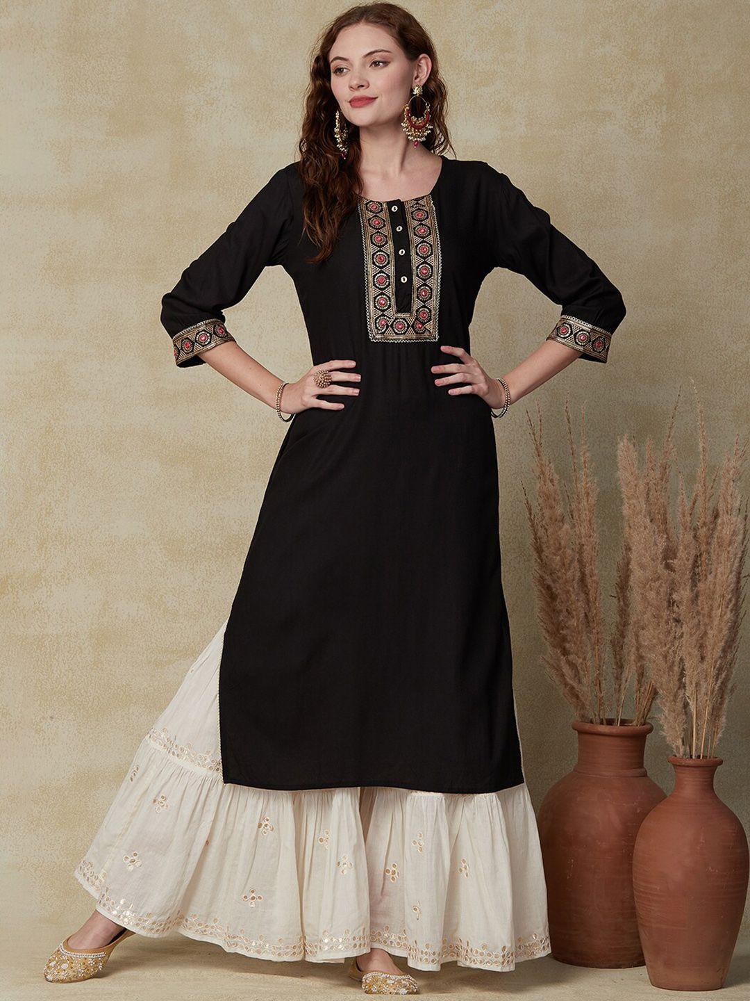 fashor ethnic motifs yoke design sequins detail straight kurta