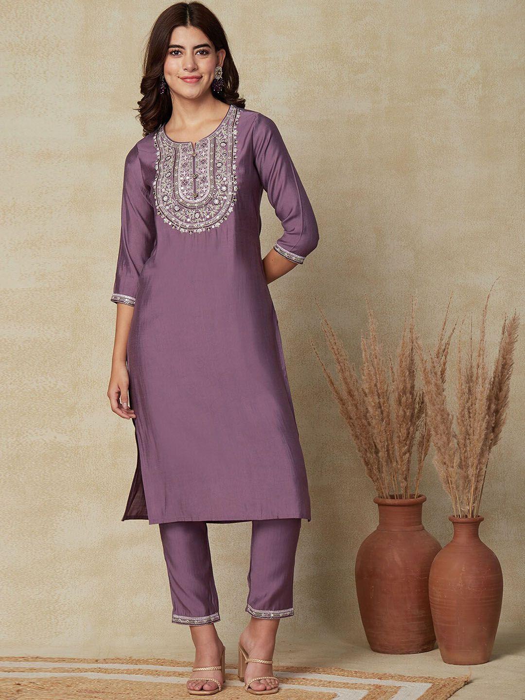 fashor ethnic motifs yoke design thread work kurta with trousers & dupatta