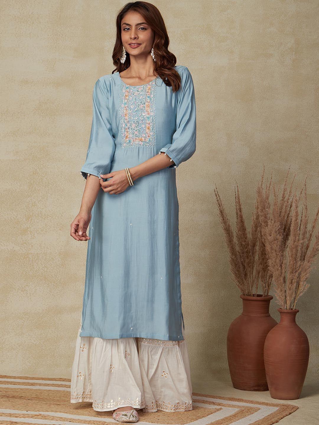 fashor ethnic motifs yoke designed stones & beads straight regular kurta