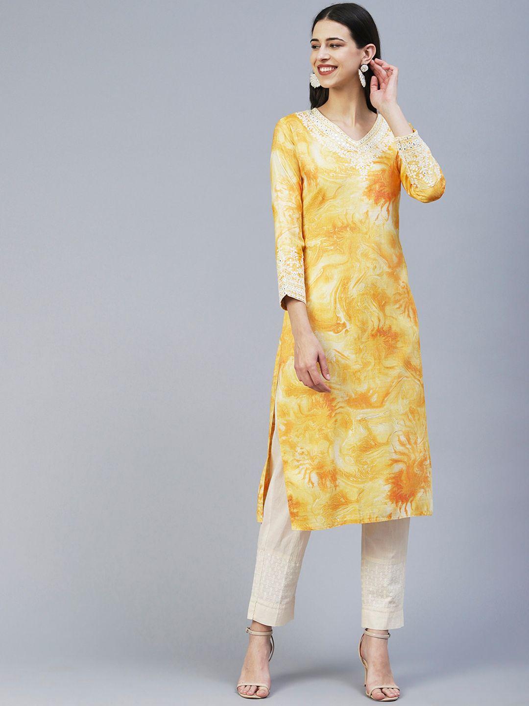 fashor floral dyed mirror work kurta