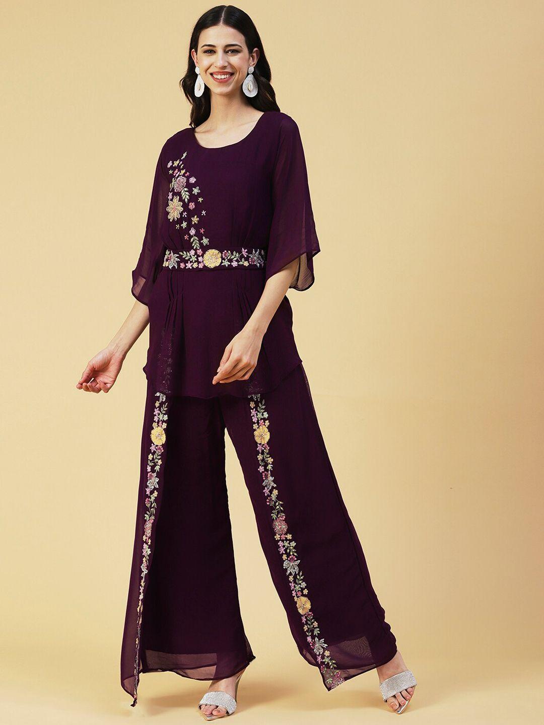 fashor floral embellished co-ord set with belt