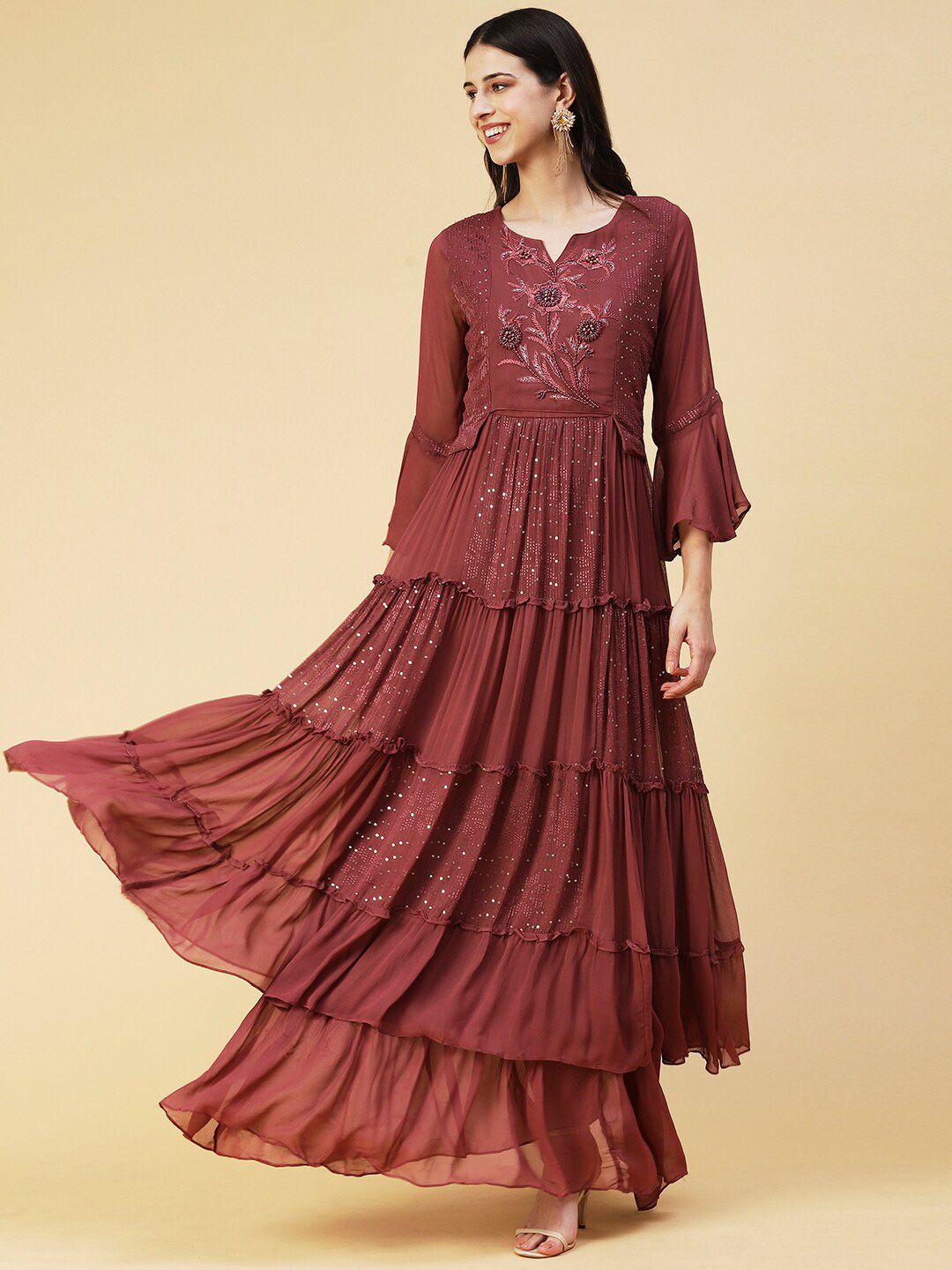 fashor floral embroidered georgette maxi dress