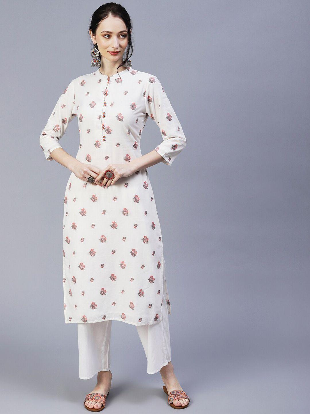 fashor floral embroidered mandarin collar kurta with palazzos