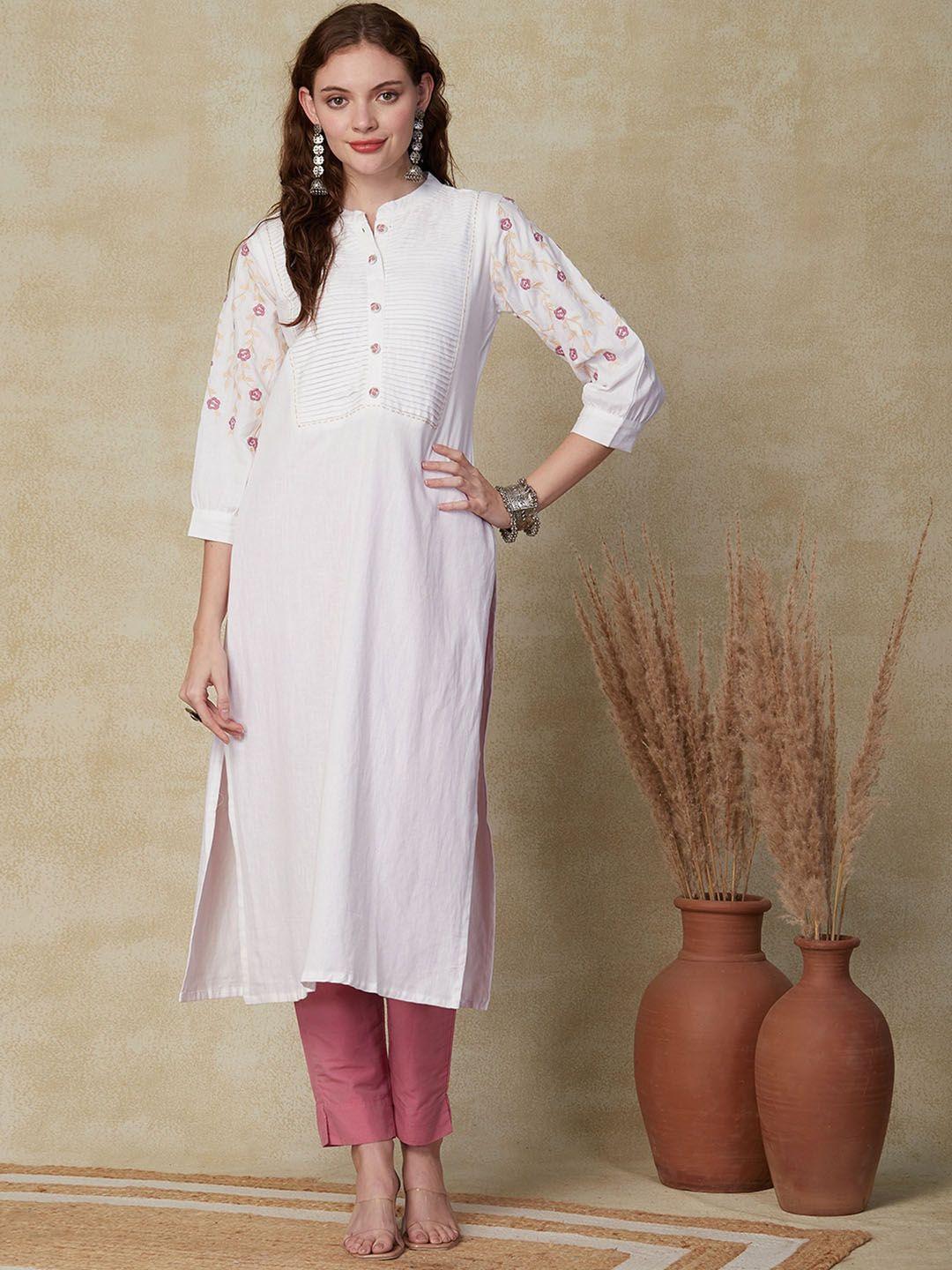 fashor floral embroidered mandarin collar straight kurta