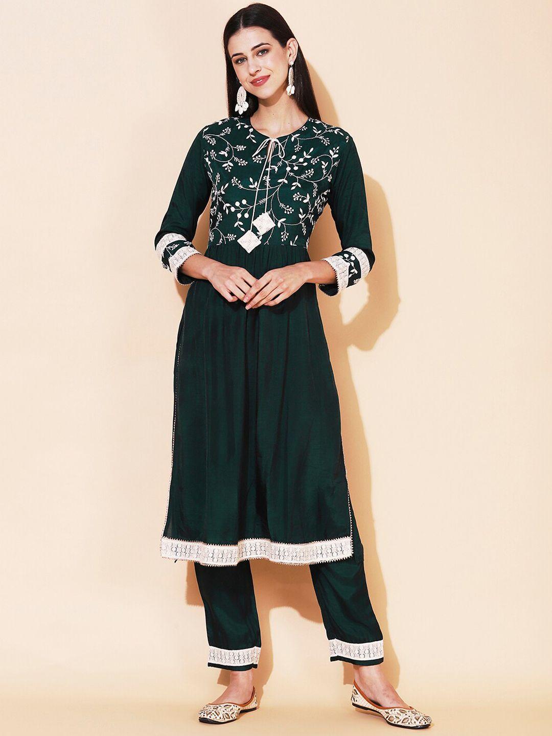 fashor floral embroidered pleated zardozi kurta with trousers