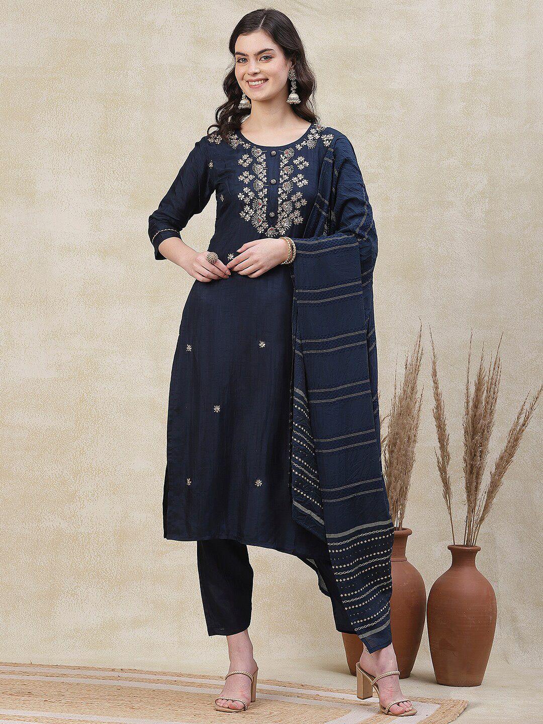 fashor floral embroidered regular gotta patti kurta with trousers & dupatta