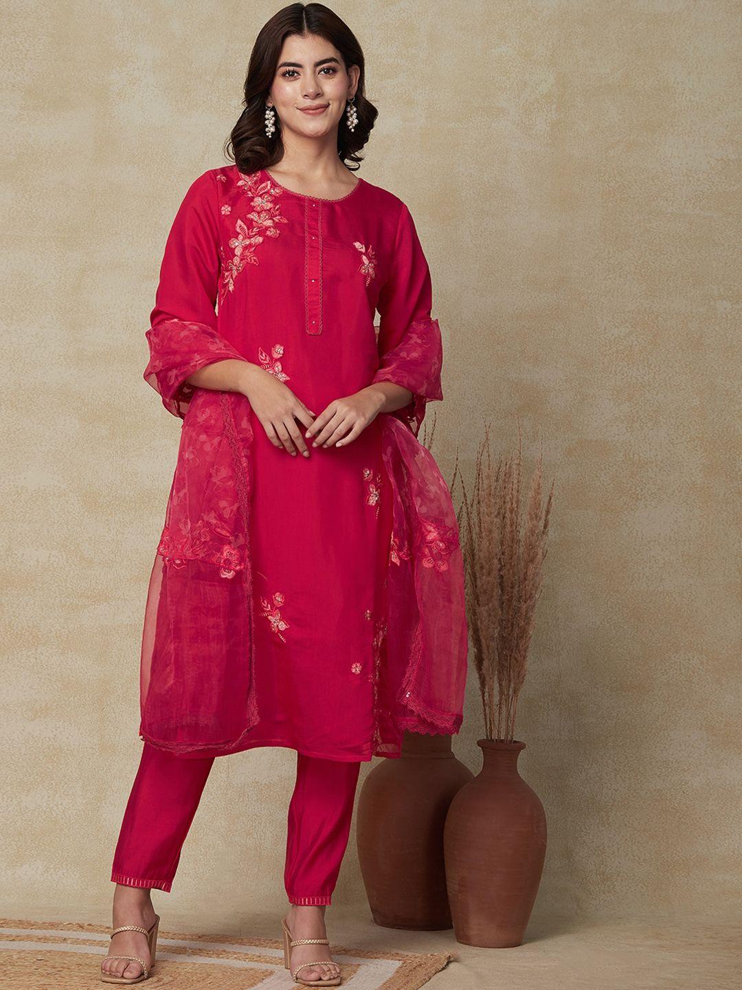 fashor floral embroidered regular kurta with trousers & with dupatta