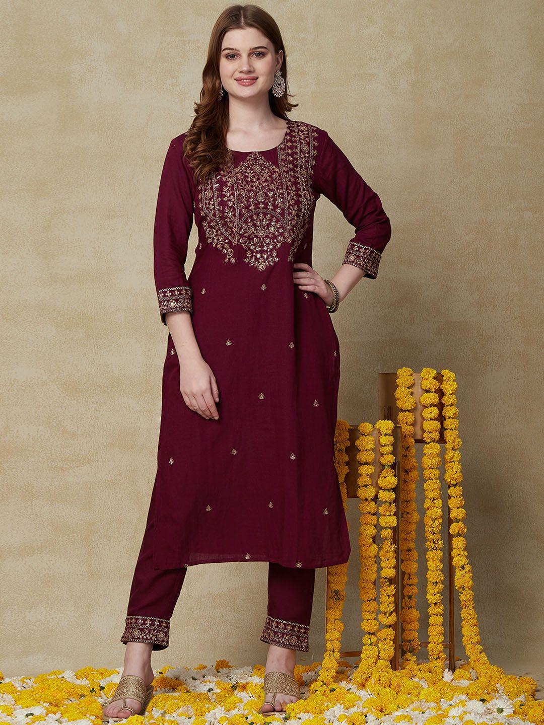 fashor floral embroidered regular kurta with trousers
