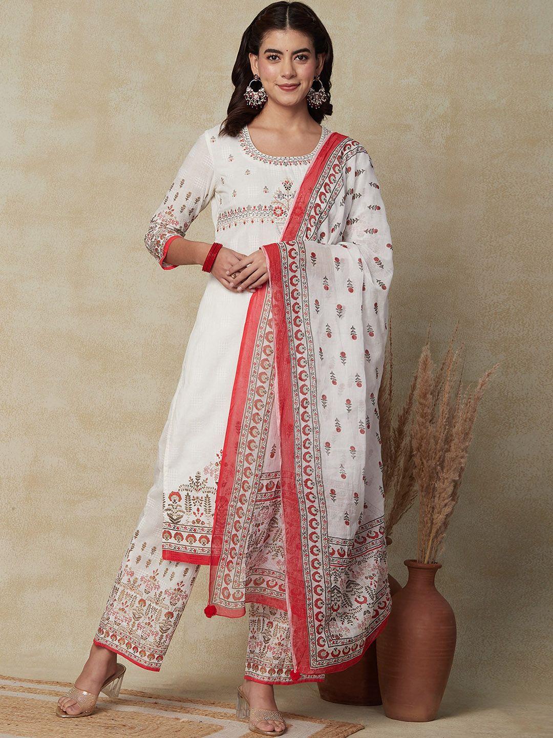 fashor floral embroidered regular pure cotton kurta with palazzos & dupatta