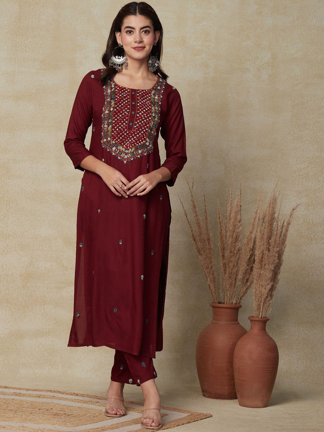 fashor floral embroidered round neck kurta