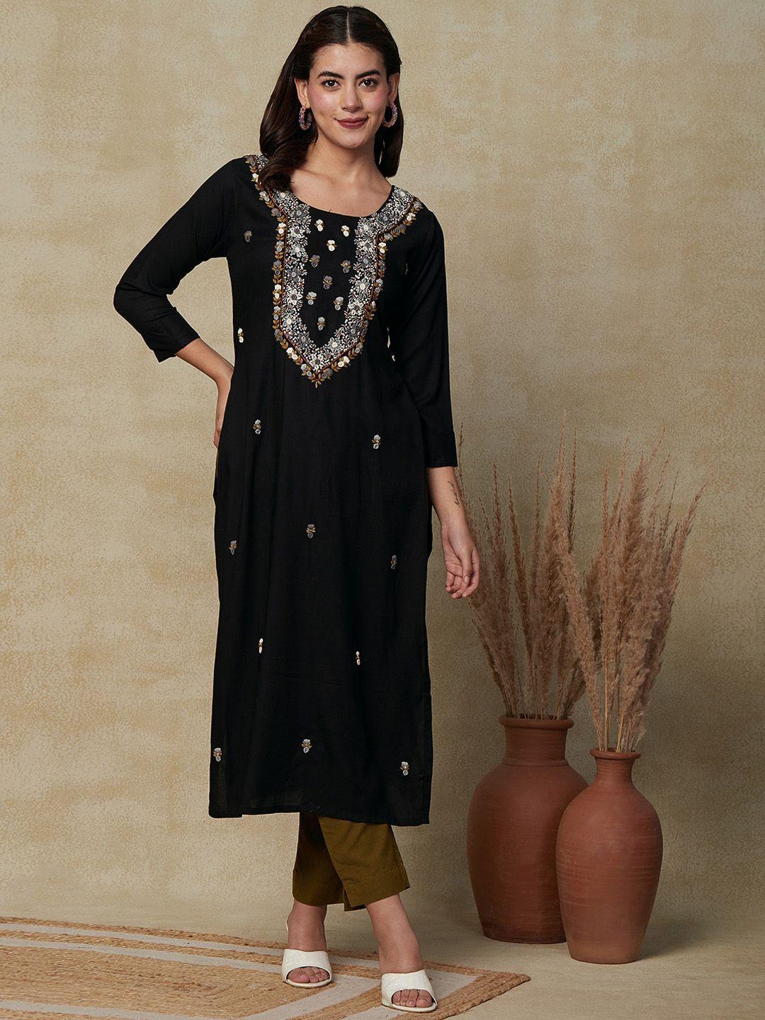 fashor floral embroidered round neck kurta