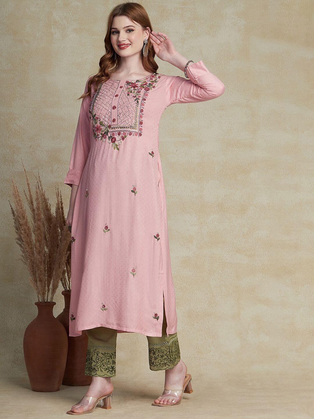 fashor floral embroidered sequined straight kurta