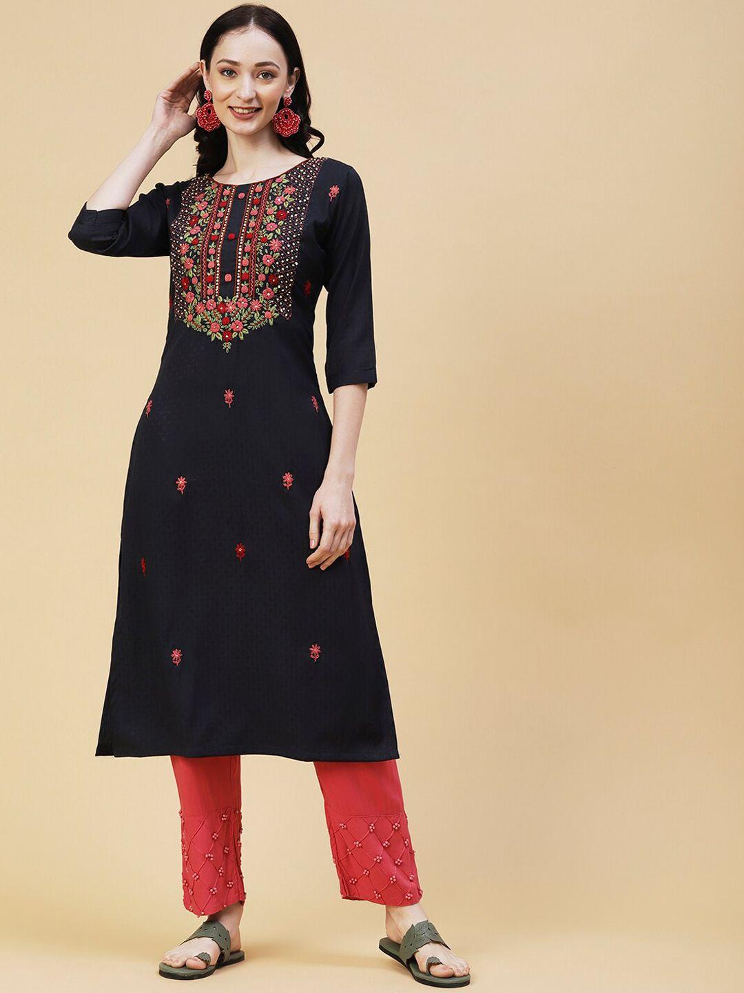 fashor floral embroidered sequinned kurta