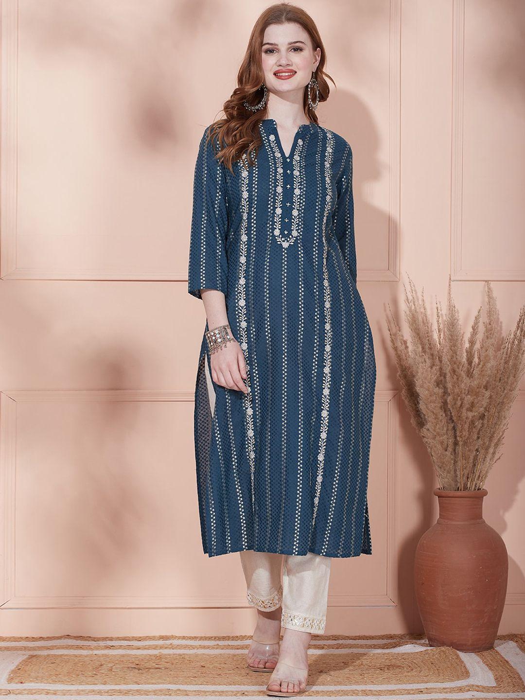 fashor floral embroidered sequinned straight kurta