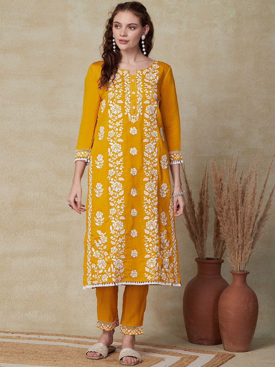 fashor floral embroidered straight kurta with trouser