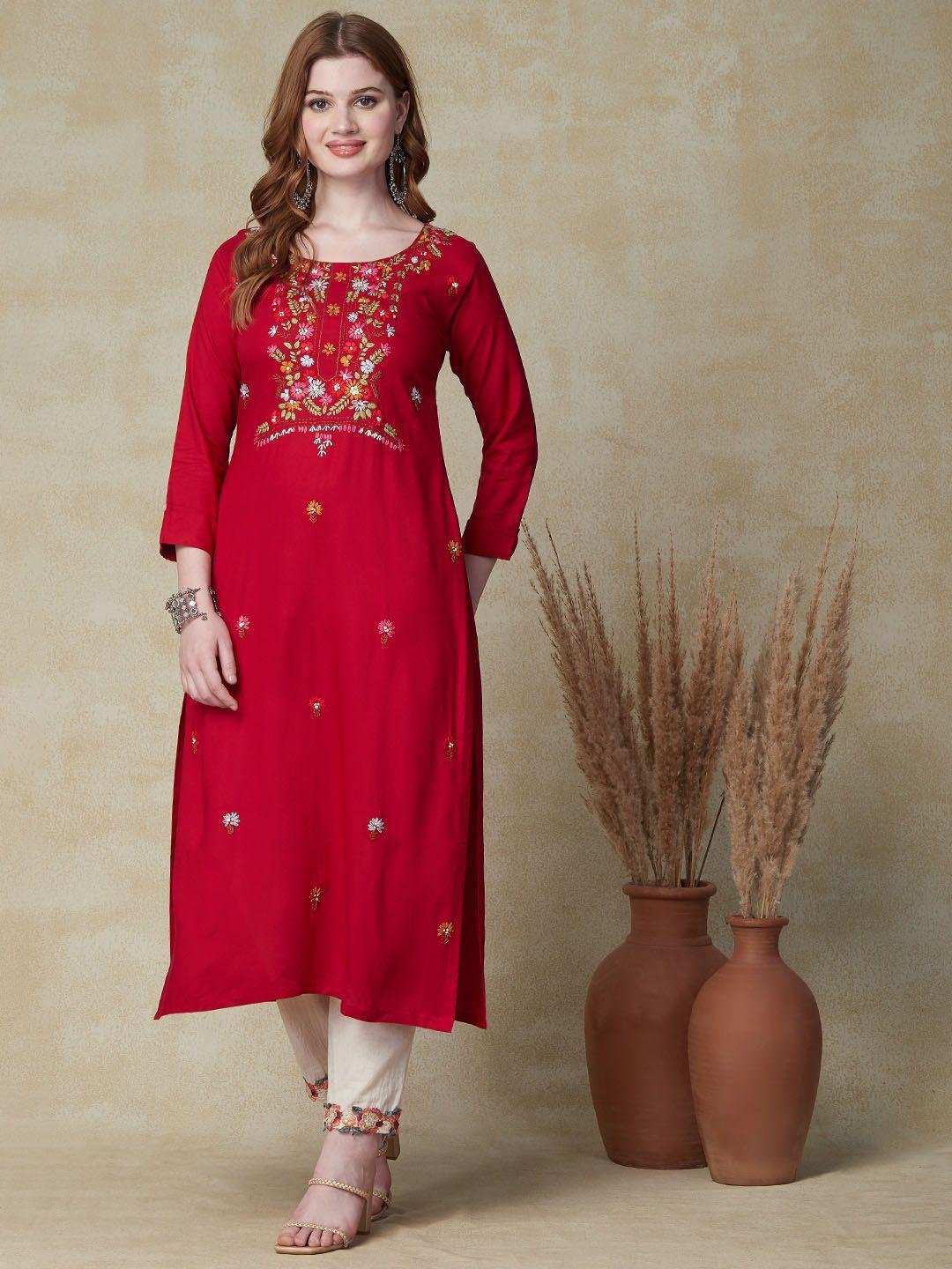 fashor floral embroidered straight kurta