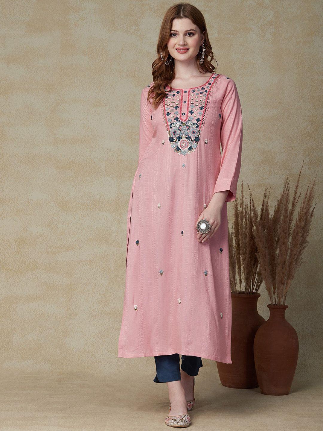 fashor floral embroidered straight kurta