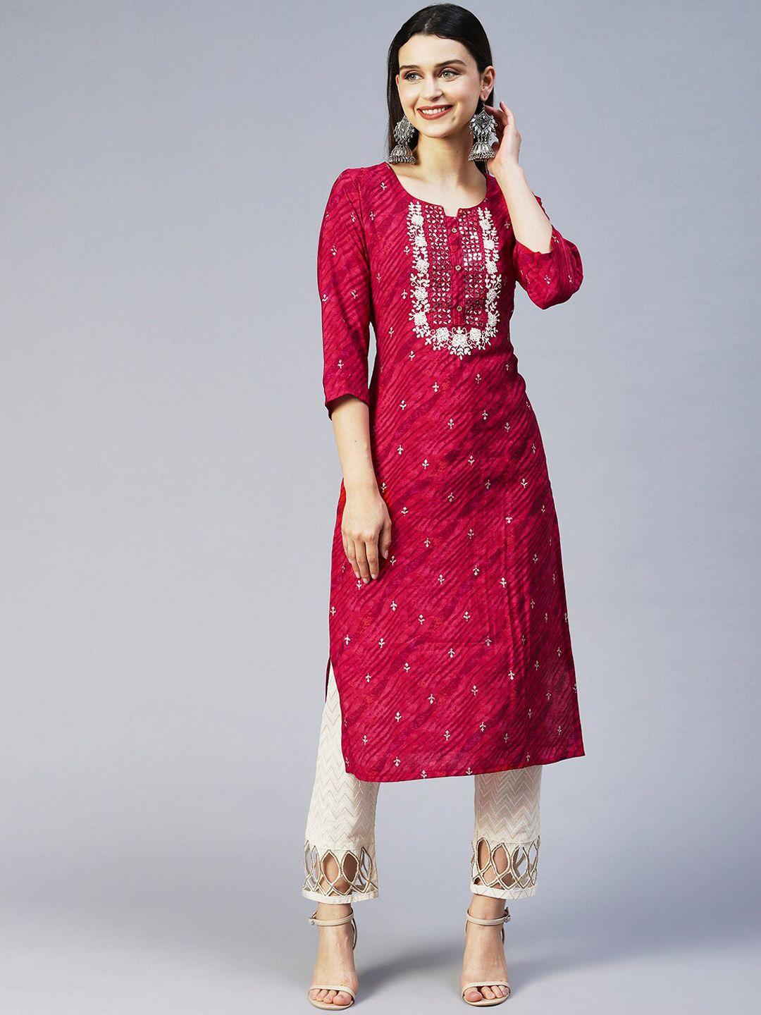 fashor floral embroidered thread work floral straight silk kurta