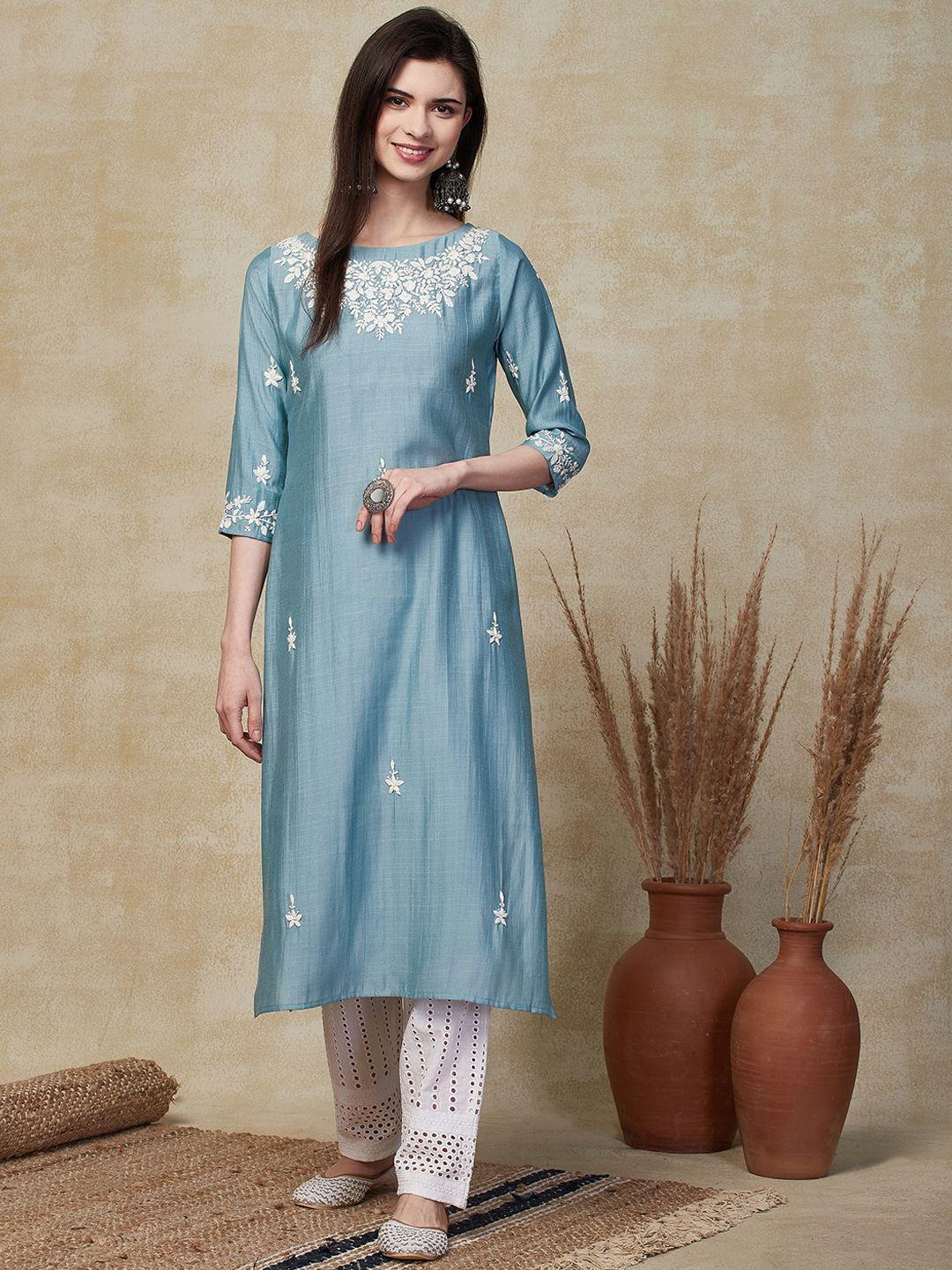 fashor floral embroidered thread work kurta