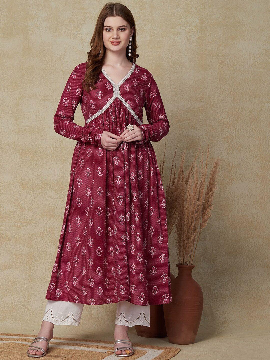 fashor floral printed a-line pleated sequinned pure cotton kurta with palazzos