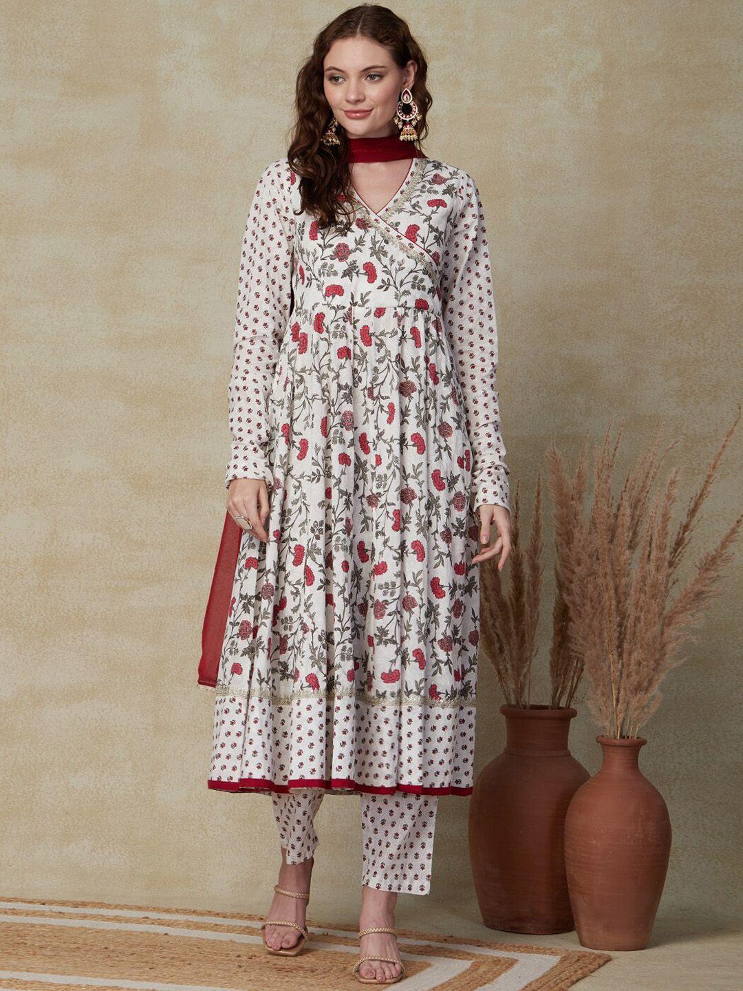 fashor floral printed anarkali kurta with trousers & with dupatta