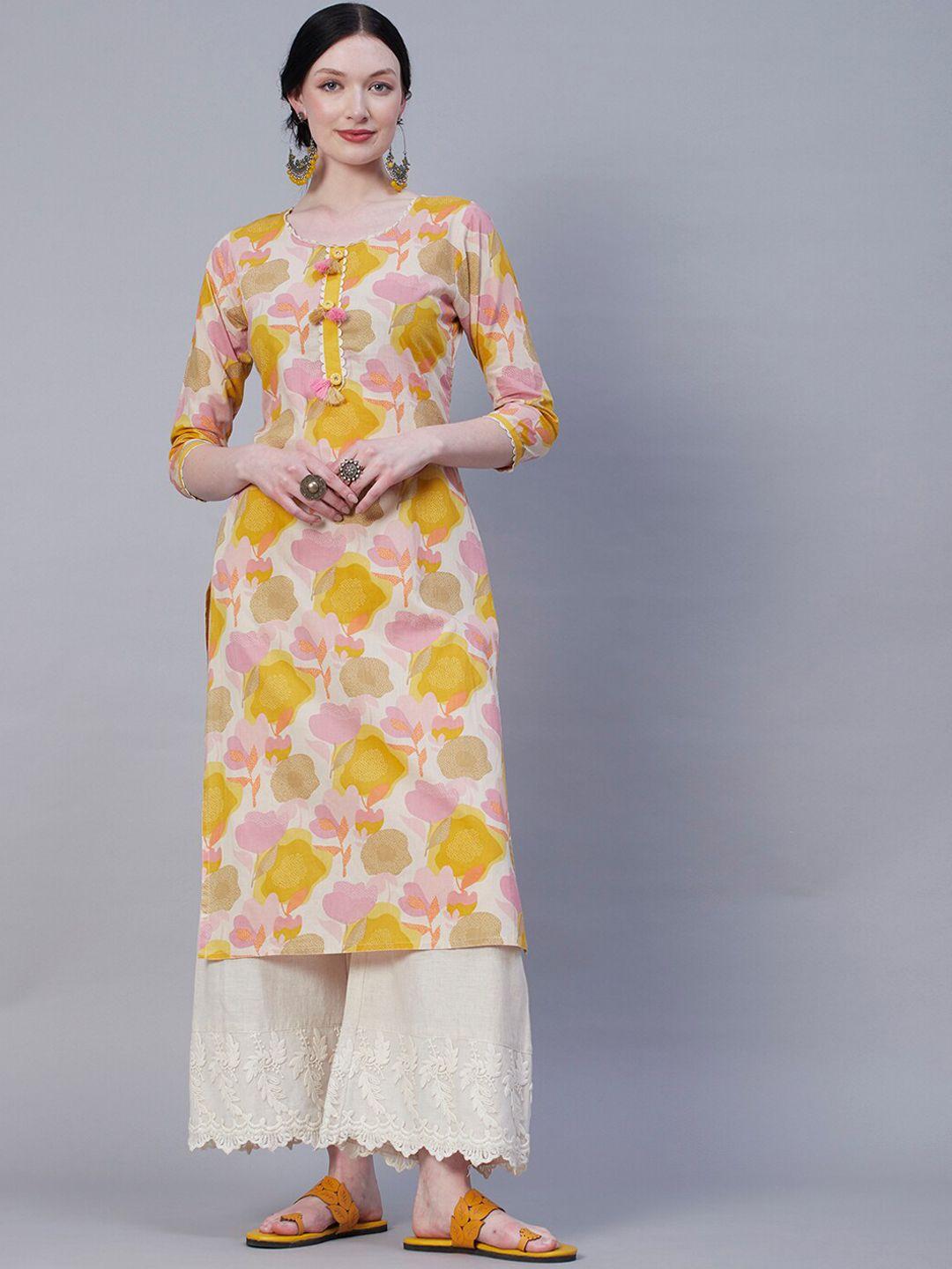 fashor floral printed cotton straight kurta