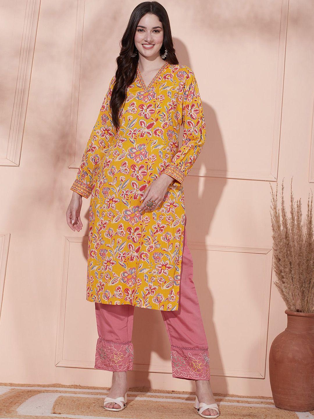 fashor floral printed cotton straight kurta