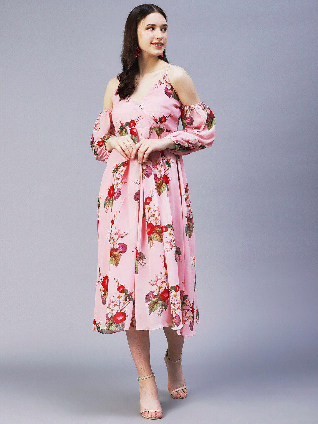 fashor floral printed georgette a-line midi dress