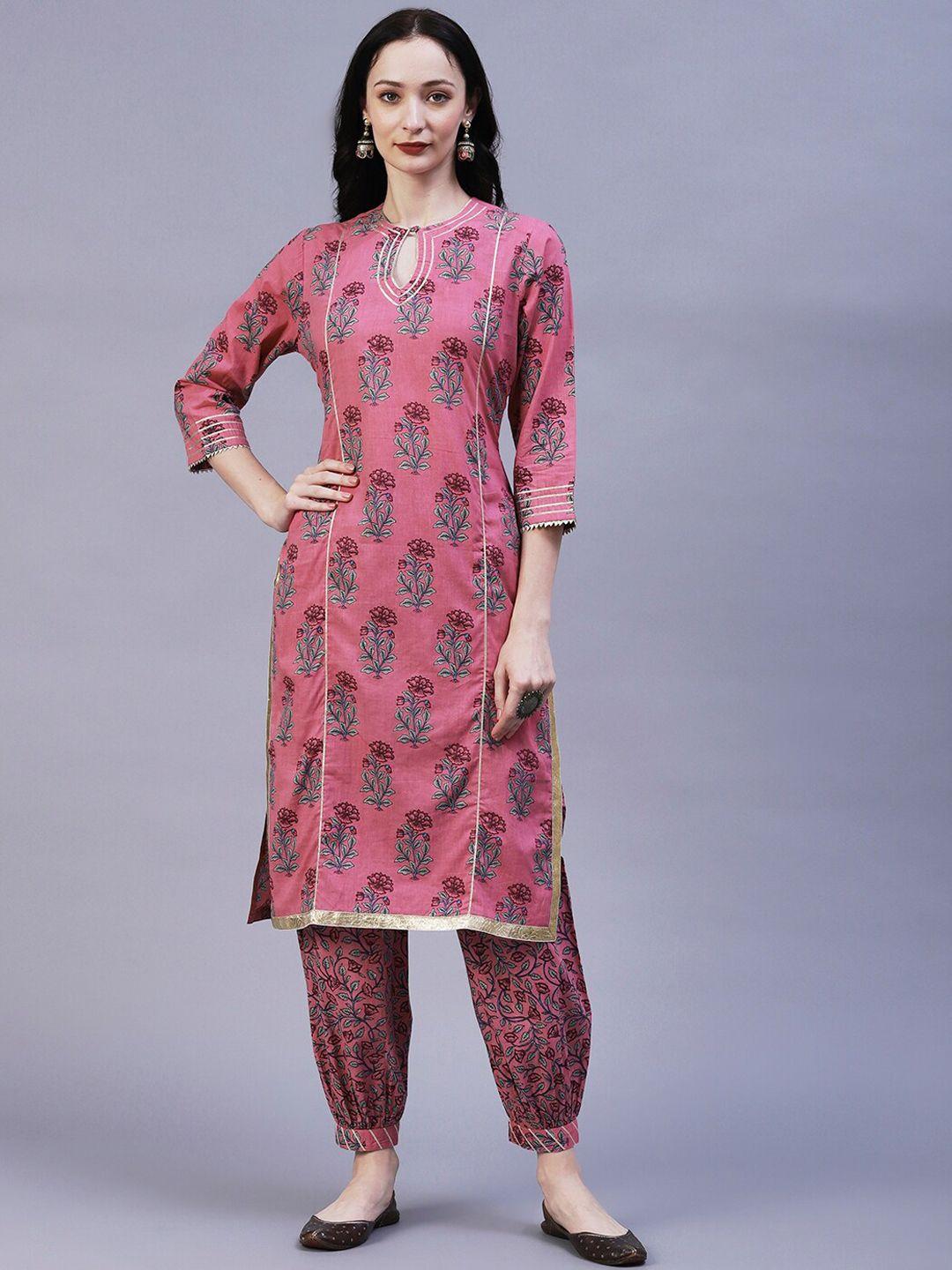 fashor floral printed gotta patti panelled pure cotton kurta with trousers